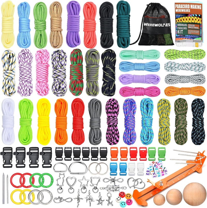 WEREWOLVES Paracord Bracelet Jig Kit - 4MM, 3MM, 2MM Parachute Combo Kit, 10FT Rope Complete Accessories and Paracord Jig Bracelet Maker (Luck, 10FT-35 Color) - Image 1